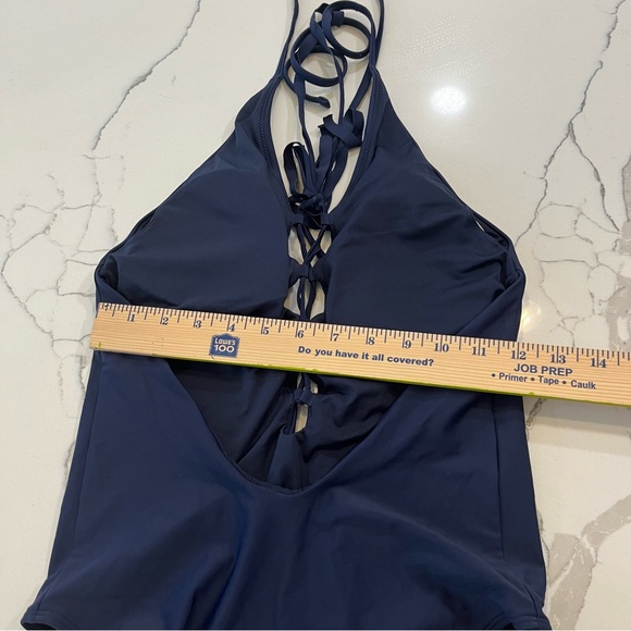 AERIE one piece navy blue swimsuit women’s large lace front low back high waist - Picture 7 of 10
